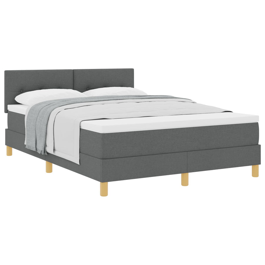 Boxspringbed Met Matras Stof Donkergrijs 160 x 200 cm Knoop-geplooid