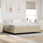 Box spring bed Light grey and white. 200 x 200 cm Cotton Fabric
