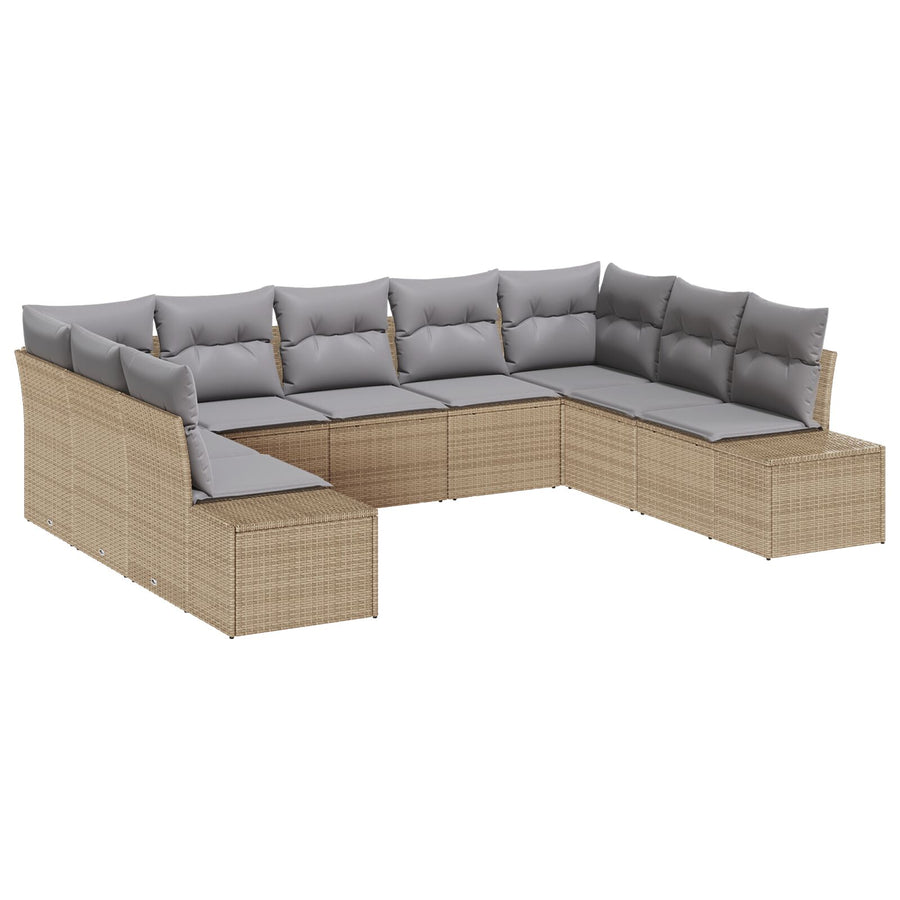 9-Delige Tuin Sofa Set Met Kussens Beige Poly Rattan