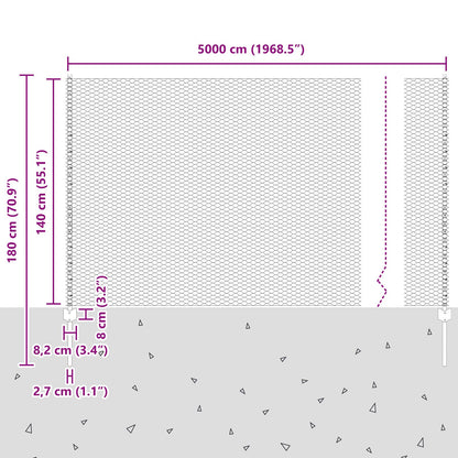 Hekpalen 22 Stks U-Channel 140 Cm Verzinkt Staal,  Hexagonaal Hek 1,4X50 M Verzinkt Staal