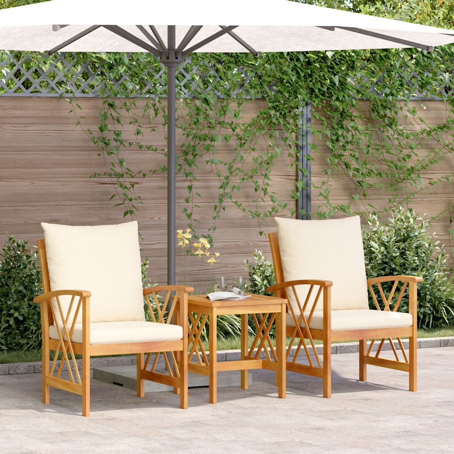 3-Delig Tuin Lounge Set Met Kussens Van Massief Acaciahout 2x stoel + tafel Crème Wit