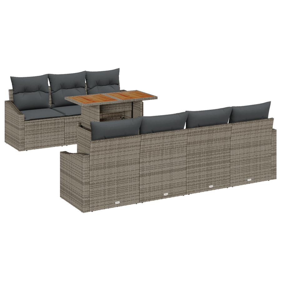 8 Deel Tuin Eettafel Set Met Kussens Grijs Poly Rattan Acacia