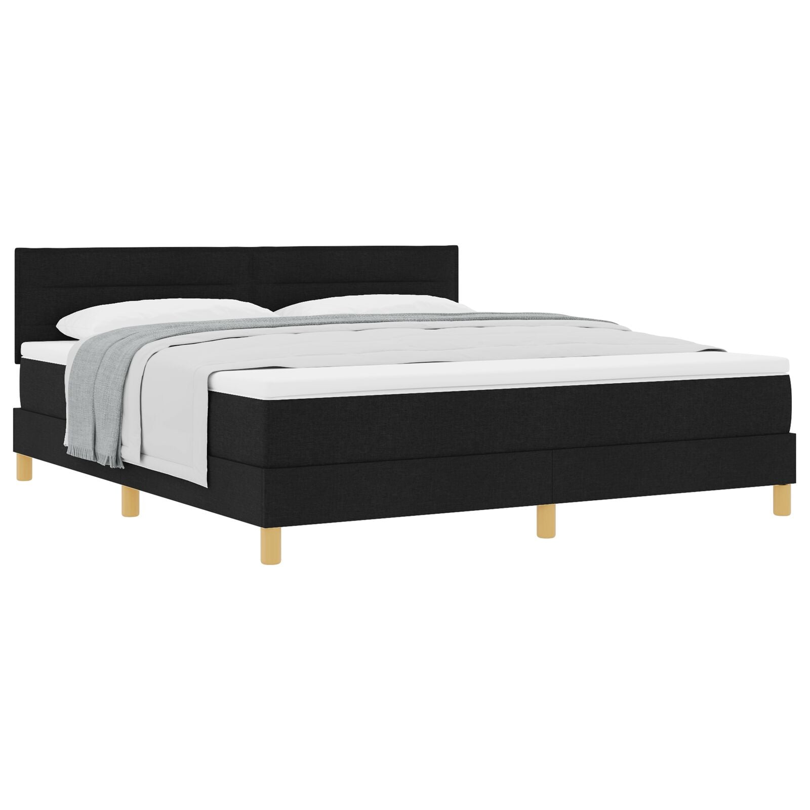 Boxspring Bed Met Matras Stof Zwart 180 x 200 cm Lijnen ontwerp