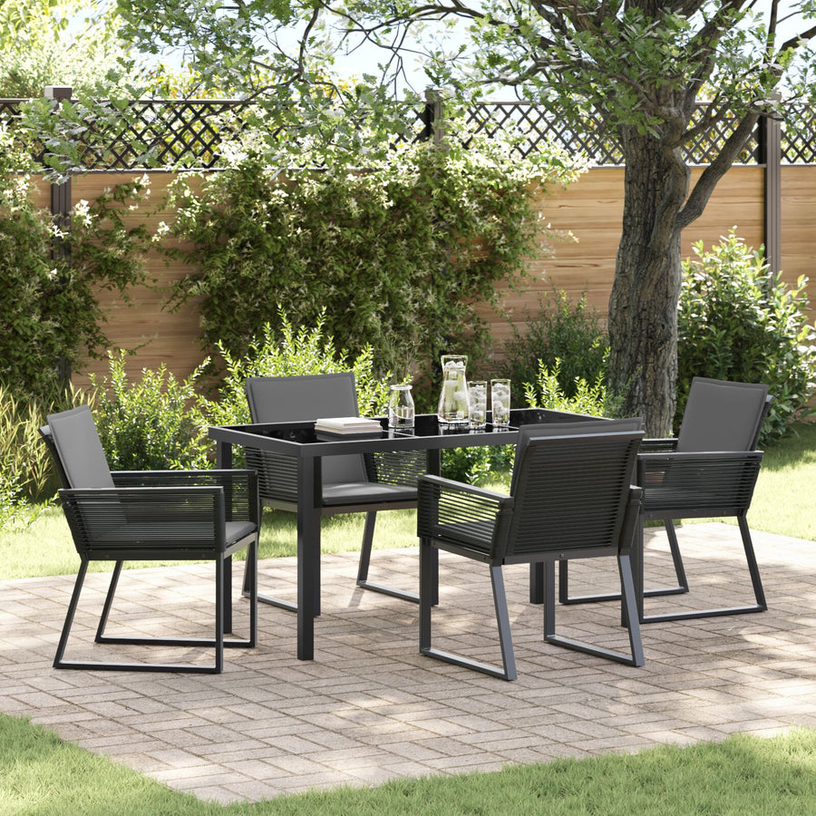 5-Delige Tuin Eetset Met Kussens Zwart Poly Rattan