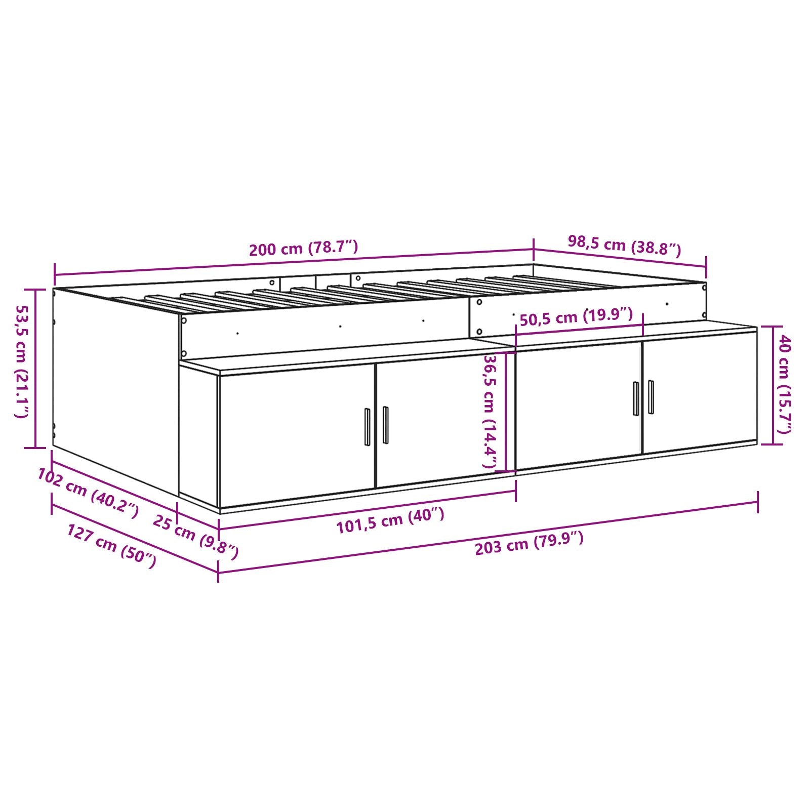 Opbergbedframe Gerookte Eiken 100X200 Cm