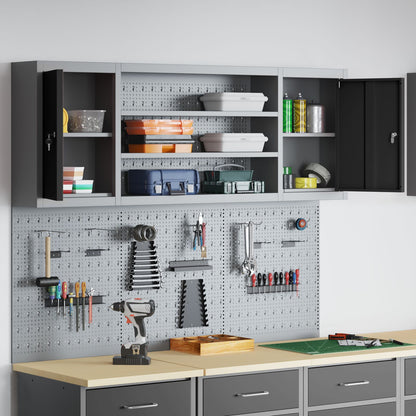 6-Delige Toolkast En Pegboard Set Wandgemonteerd Zwart Metaal