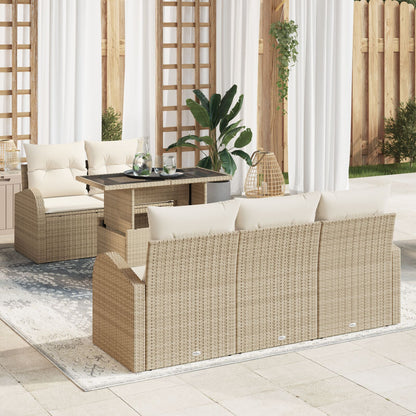6-Delige Tuin Sofa Set Met Kussens Beige Poly Rattan