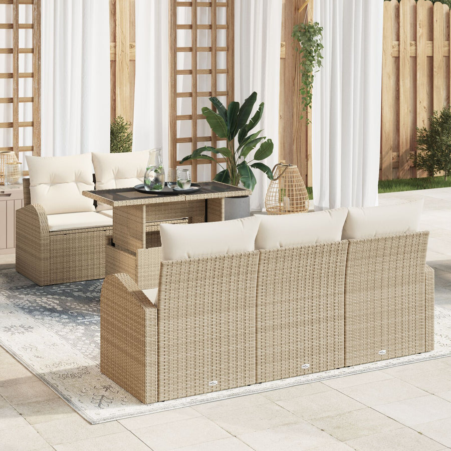 6-Delige Tuin Sofa Set Met Kussens Beige Poly Rattan