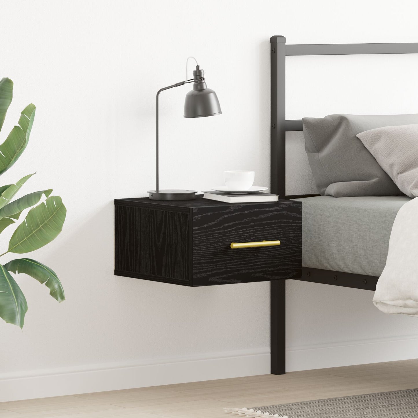 Bedside Cabinet Wandgemonteerd Zwart Eiken 35X35X20 Cm Zwart Eiken
