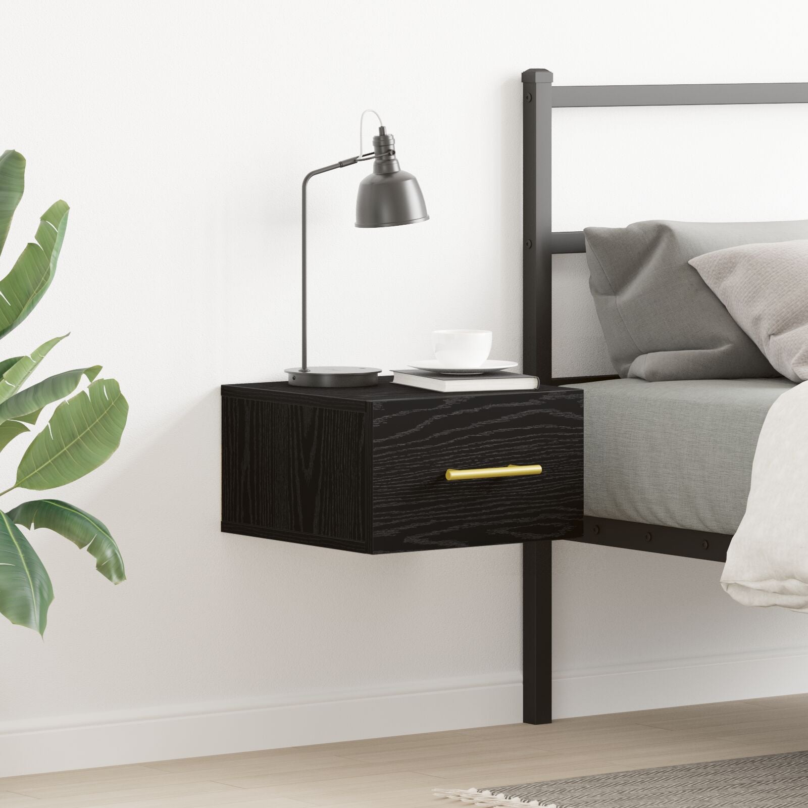 Bedside Cabinet Wandgemonteerd Zwart Eiken 35X35X20 Cm Zwart Eiken