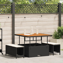 3-Delige Tuin Eettafel Set Met Kussens Poly Rattan Acacia 100 cm Zwart en crème 2 krukken