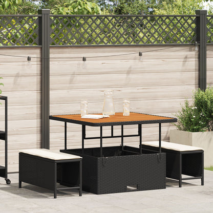 3-Delige Tuin Eettafel Set Met Kussens Poly Rattan Acacia 100 cm Zwart en crème 2 krukken