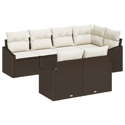 7-Delige Tuinbankset Met Kussens Bruin Poly Rattan