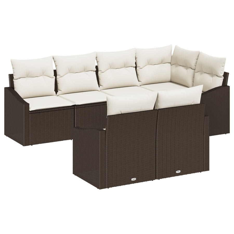 7-Delige Tuinbankset Met Kussens Bruin Poly Rattan