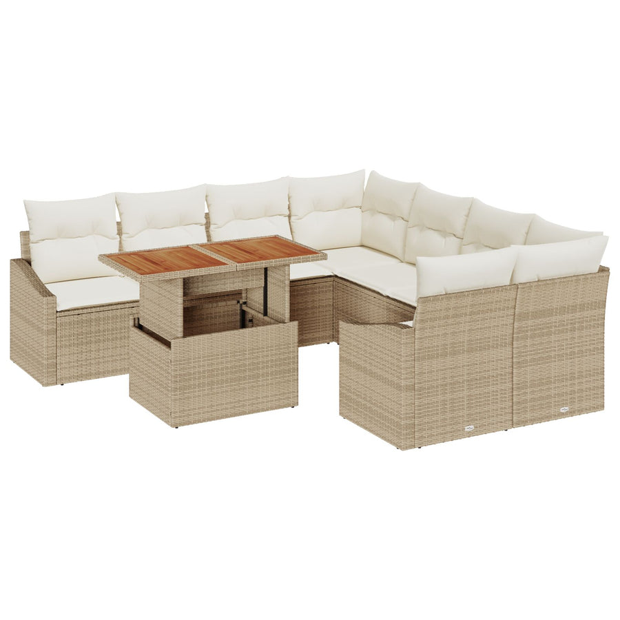 9-Delige Tuinset Met Kussens Beige Poly Rattan Acacia