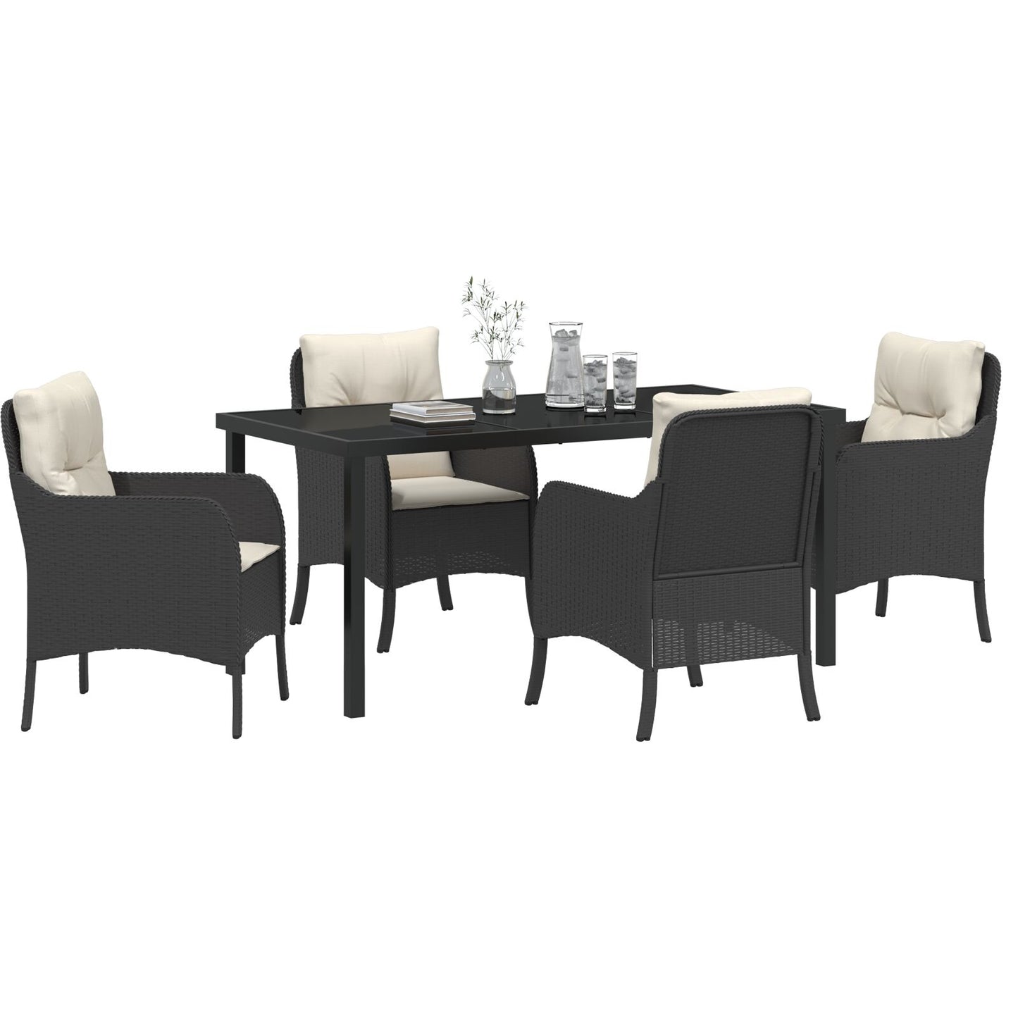 5-Delige Tuindining Set Met Kussens Zwarte Poly Rattan