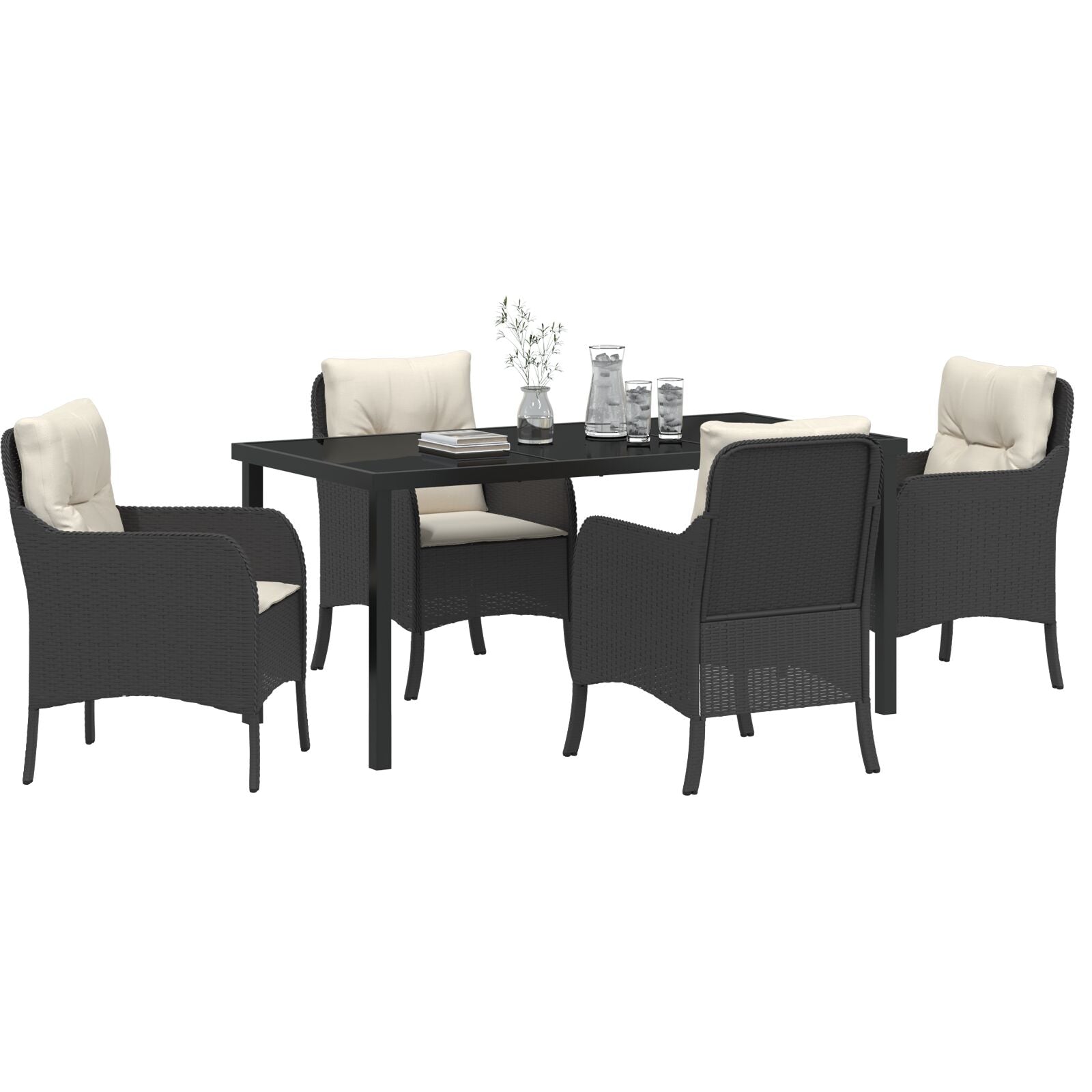 5-Delige Tuindining Set Met Kussens Zwarte Poly Rattan