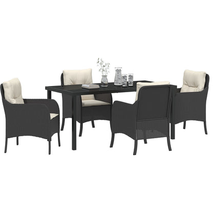5-Delige Tuindining Set Met Kussens Zwarte Poly Rattan