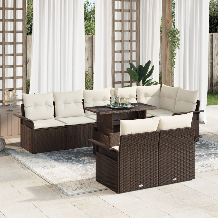 9-Delige Tuinbankset Met Kussens Bruin Poly Rattan