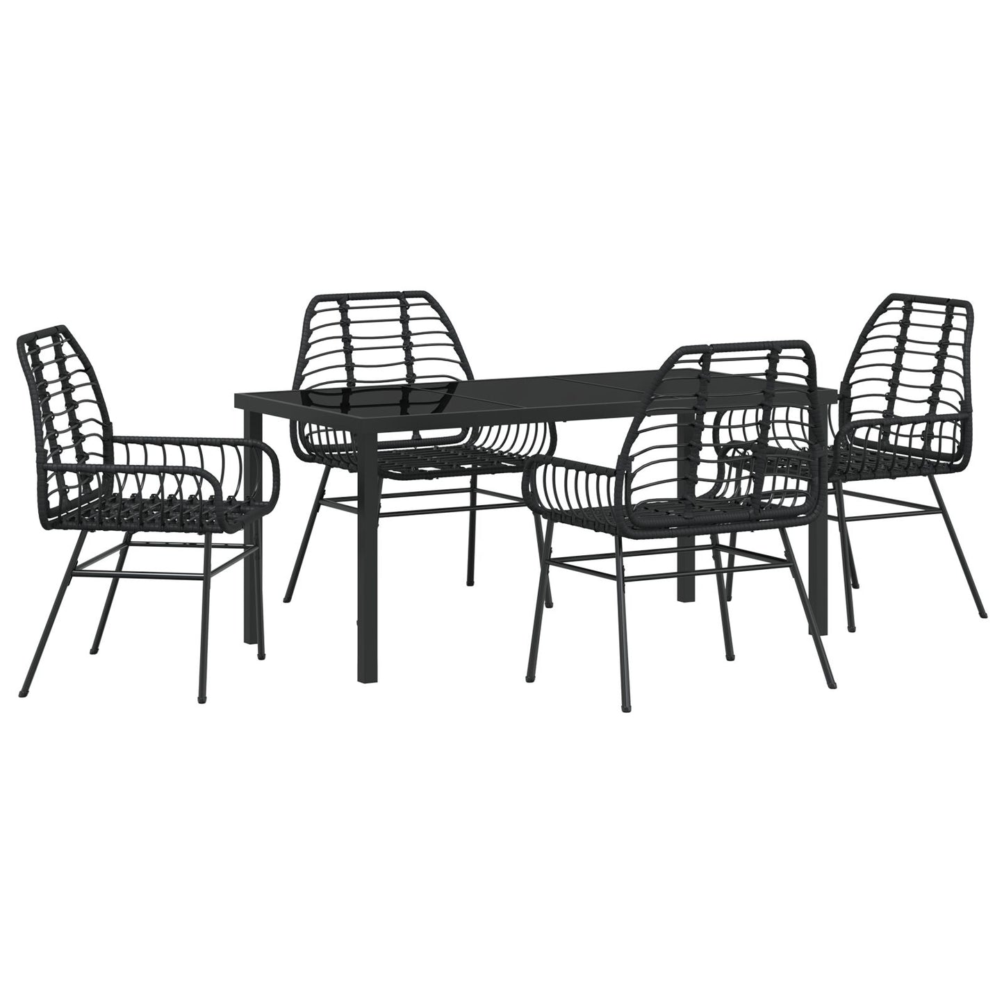 5-Delige Tuin Eetset Zwart Poly Rattan