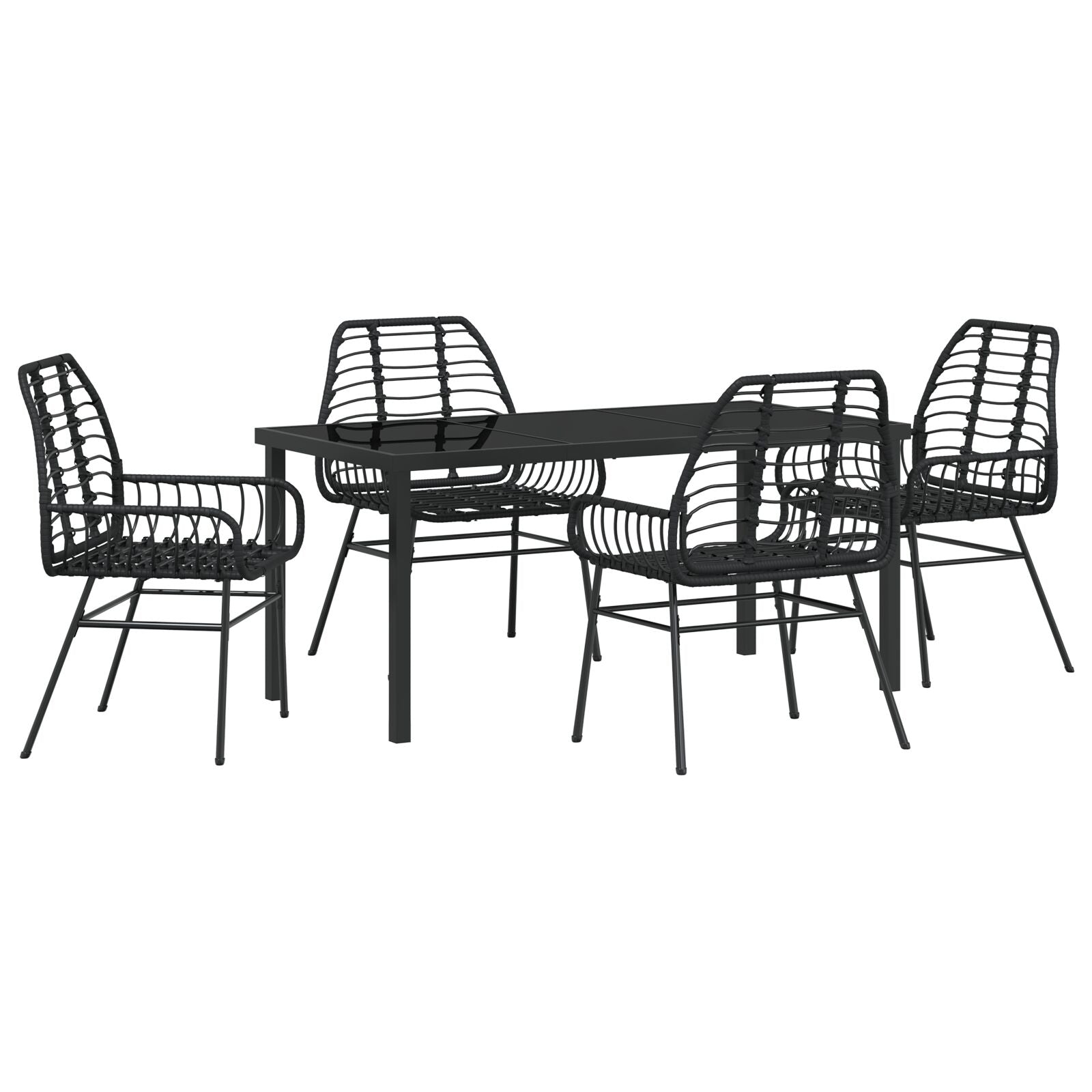 5-Delige Tuin Eetset Zwart Poly Rattan