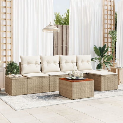 6 Stuk Tuin Sofa Set Met Kussens Beige Poly Rattan Acacia