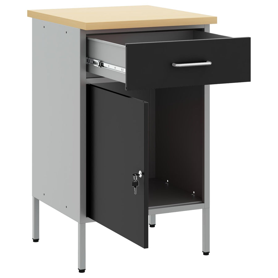 Werkplaatskast 50X55X84 Cm Staal Zwart en grijs Werkplaatskast met 1 lade en 1 deur
