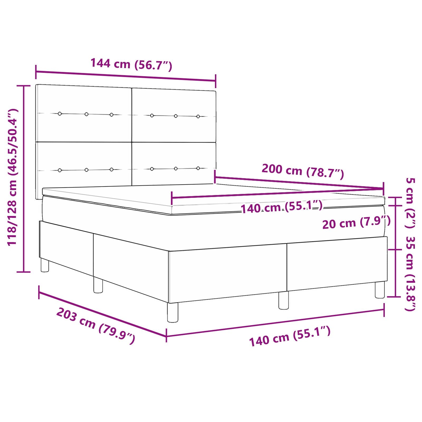Boxspringbed Met Matras Stof Taupe 140 x 200 cm Met knopen