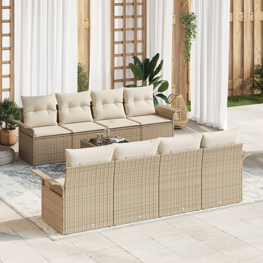 9-Delige Tuin Sofa Set Met Kussens Beige Poly Rattan