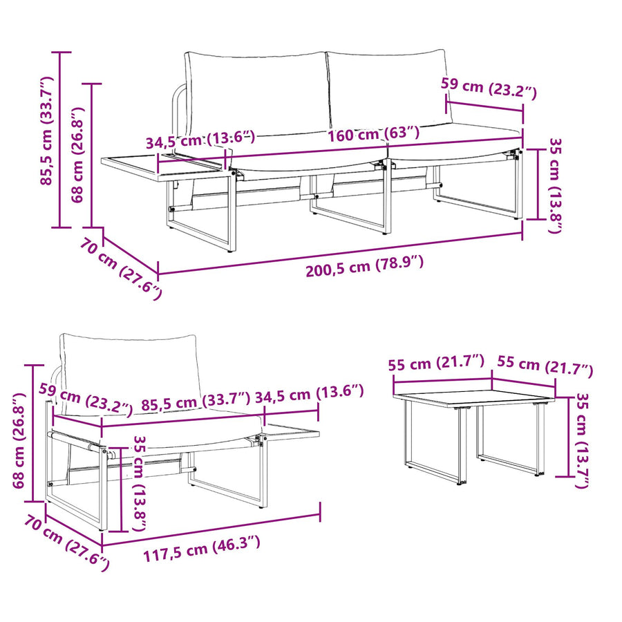 3-Delige Tuinsofa Set Met Anthraciet Kussens