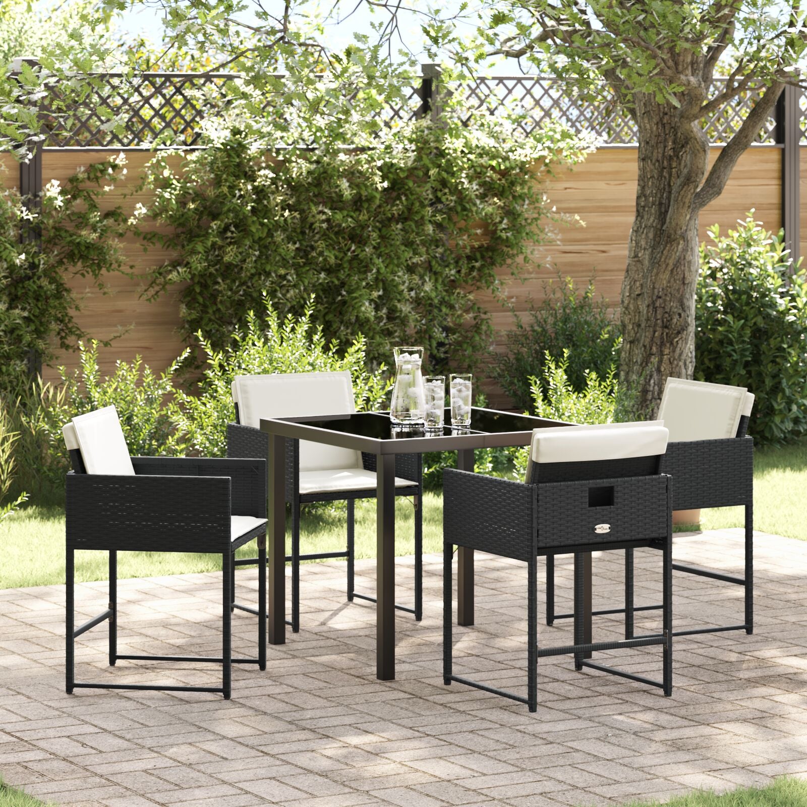5-Delige Tuin Eetset Met Kussens Zwart Poly Rattan