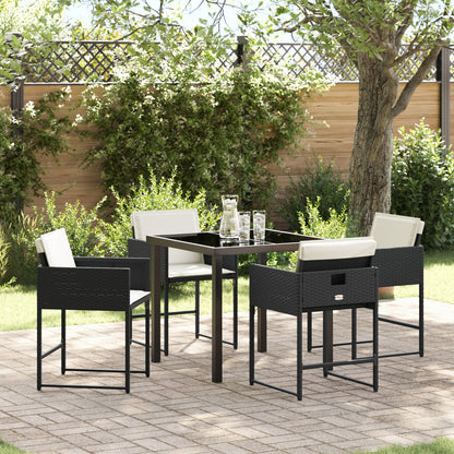 5-Delige Tuin Eetset Met Kussens Zwart Poly Rattan