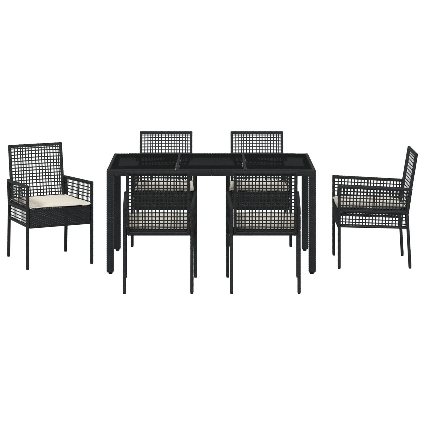 7-Delige Tuintafelset Met Kussens Zwart Poly Rattan