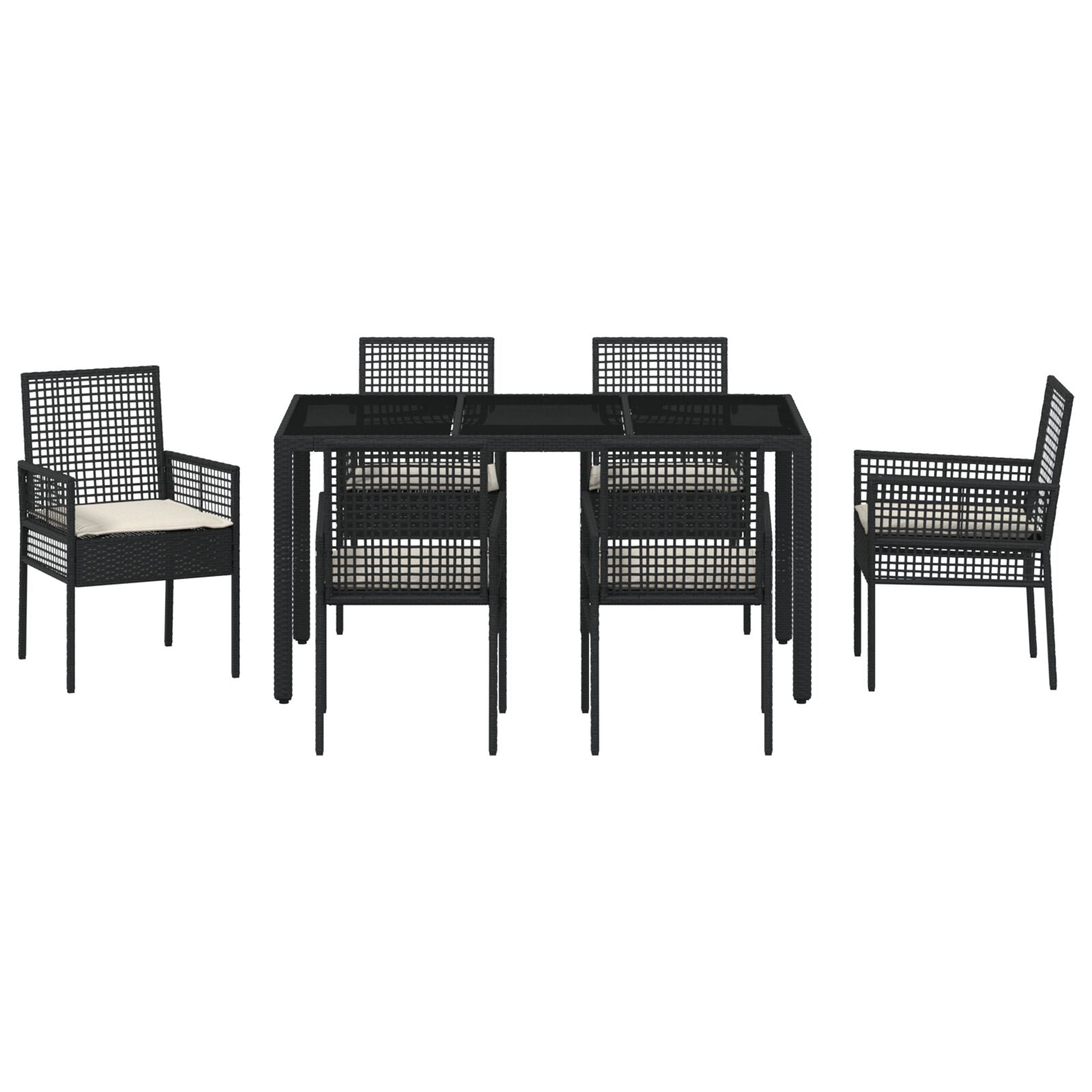 7-Delige Tuintafelset Met Kussens Zwart Poly Rattan
