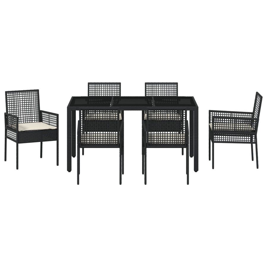 7-Delige Tuintafelset Met Kussens Zwart Poly Rattan