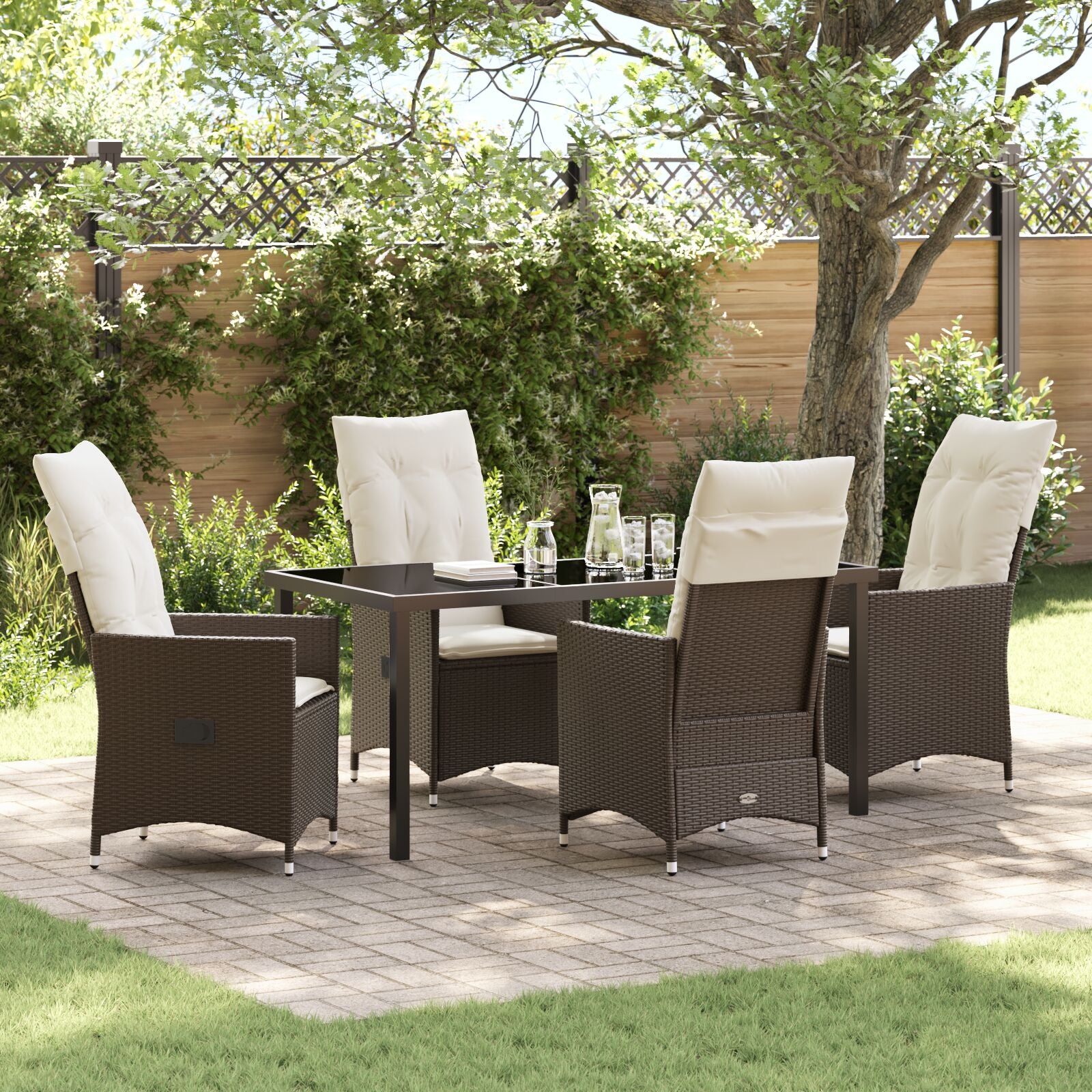 5-Delige Tuinset Met Kussens Bruin Poly Rattan