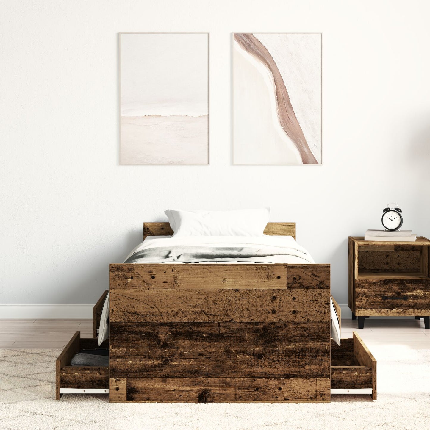 Bed Frame Zonder Matras Oud Hout 75X190 Cm Bewerkt Hout
