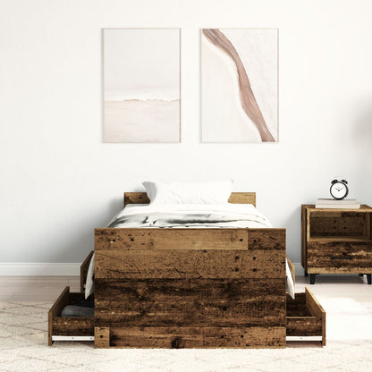Bed Frame Zonder Matras Oud Hout 75X190 Cm Bewerkt Hout