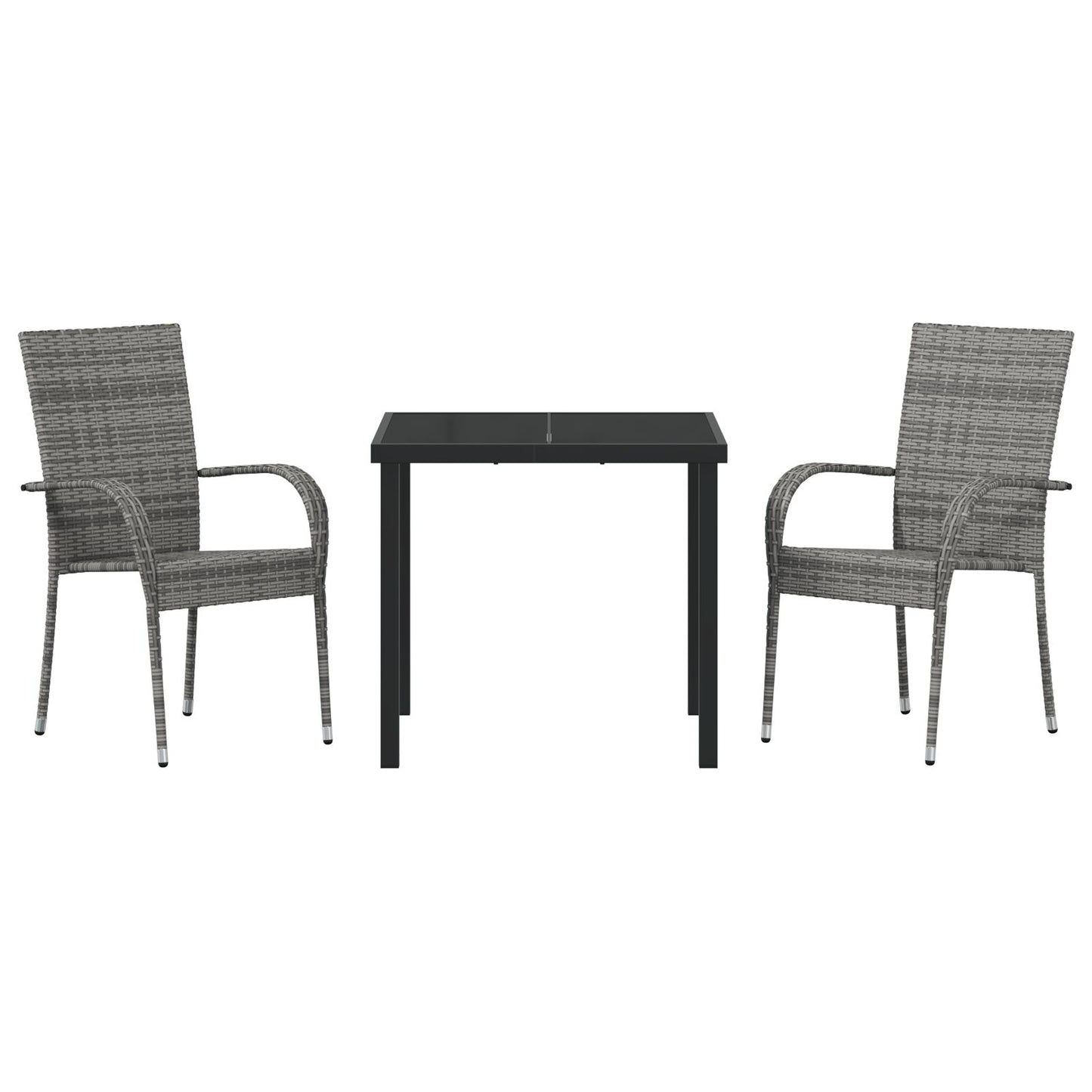 3-Delige Tuin Eetset Grijs Poly Rattan