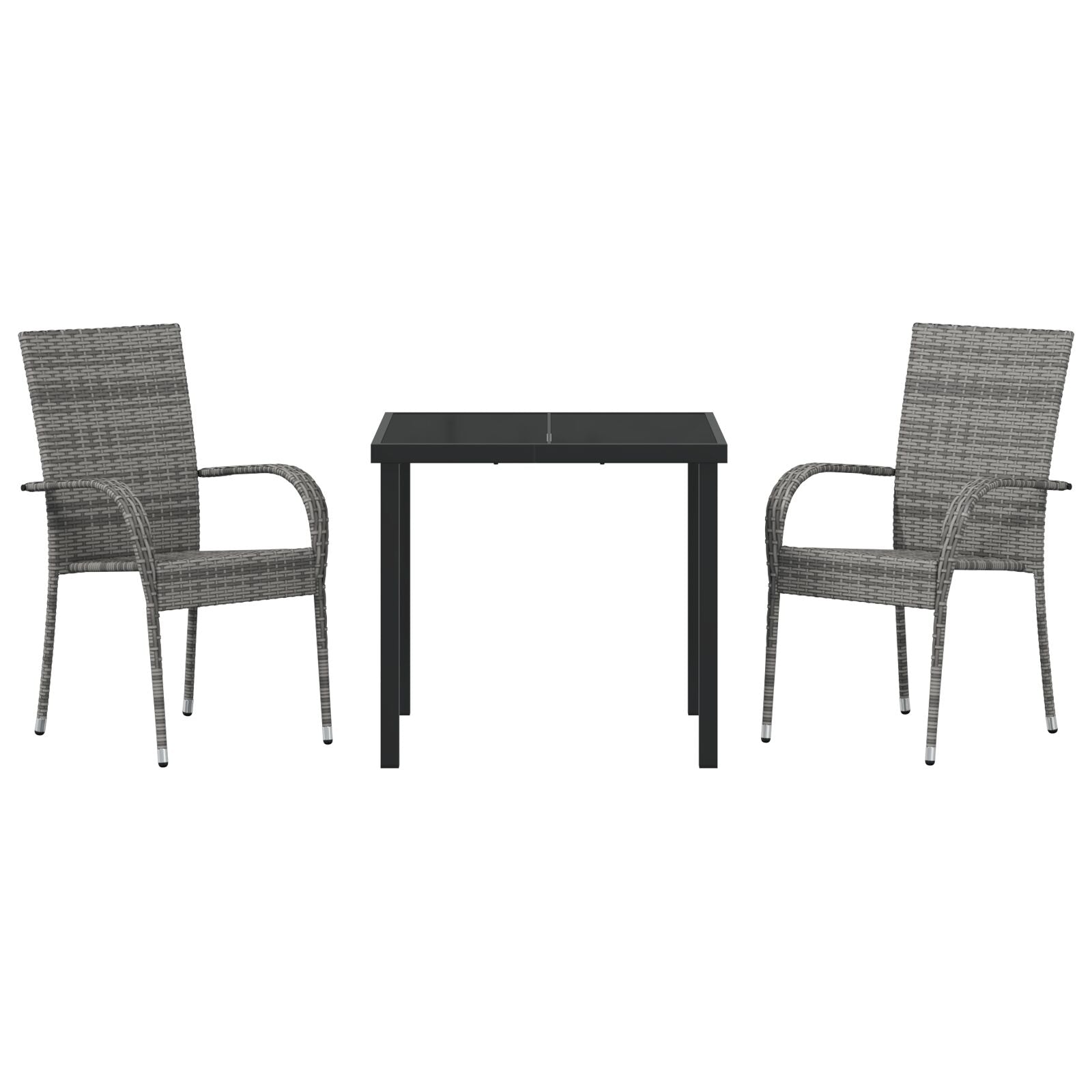 3-Delige Tuin Eetset Grijs Poly Rattan