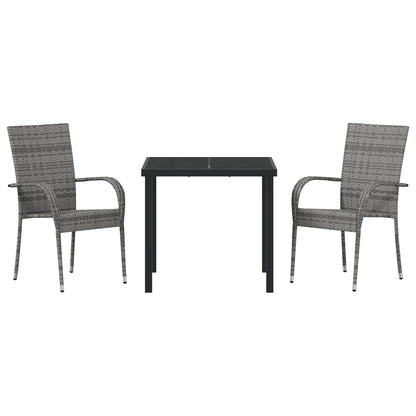 3-Delige Tuin Eetset Grijs Poly Rattan