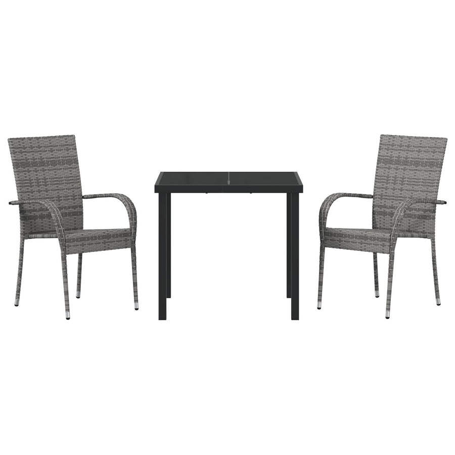 3-Delige Tuin Eetset Grijs Poly Rattan