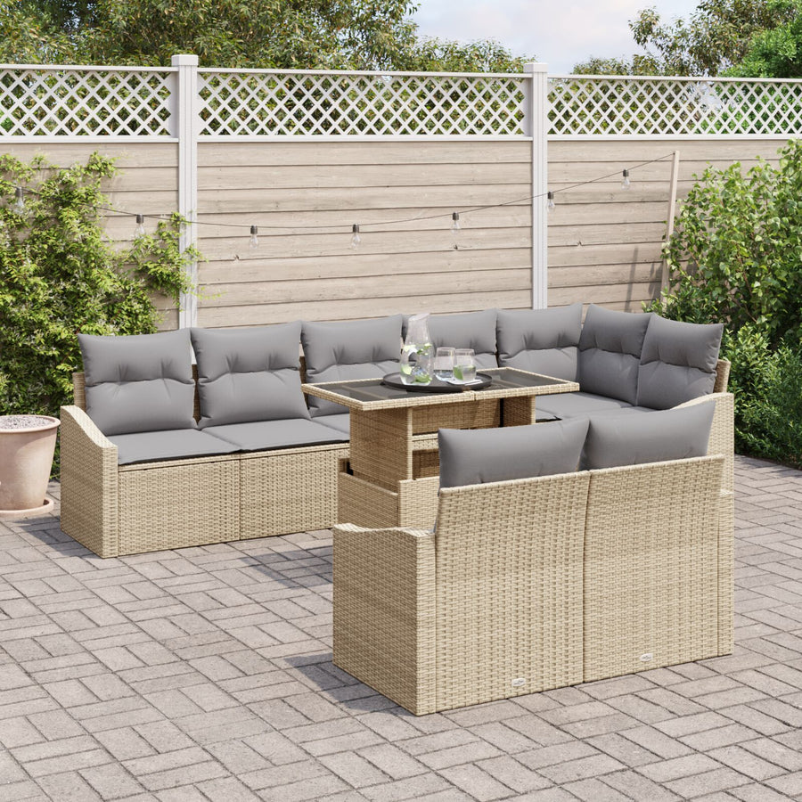 9-Delige Tuin Sofaset Met Kussens Beige Poly Rattan
