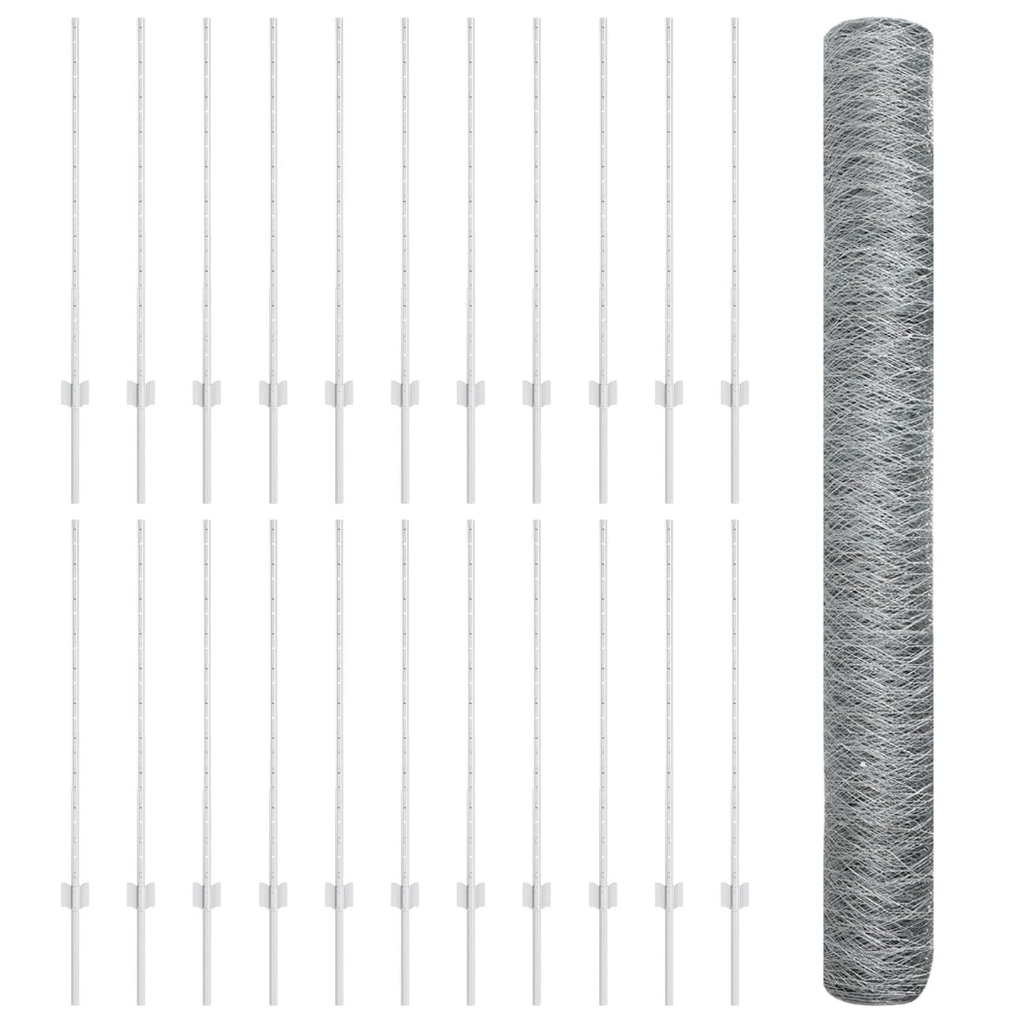 Hekpalen 10 Stuks U-Channel 140 Cm Gegalvaniseerd Staal,  Zeshoekig Hek 1X50 M Gegalvaniseerd Staal