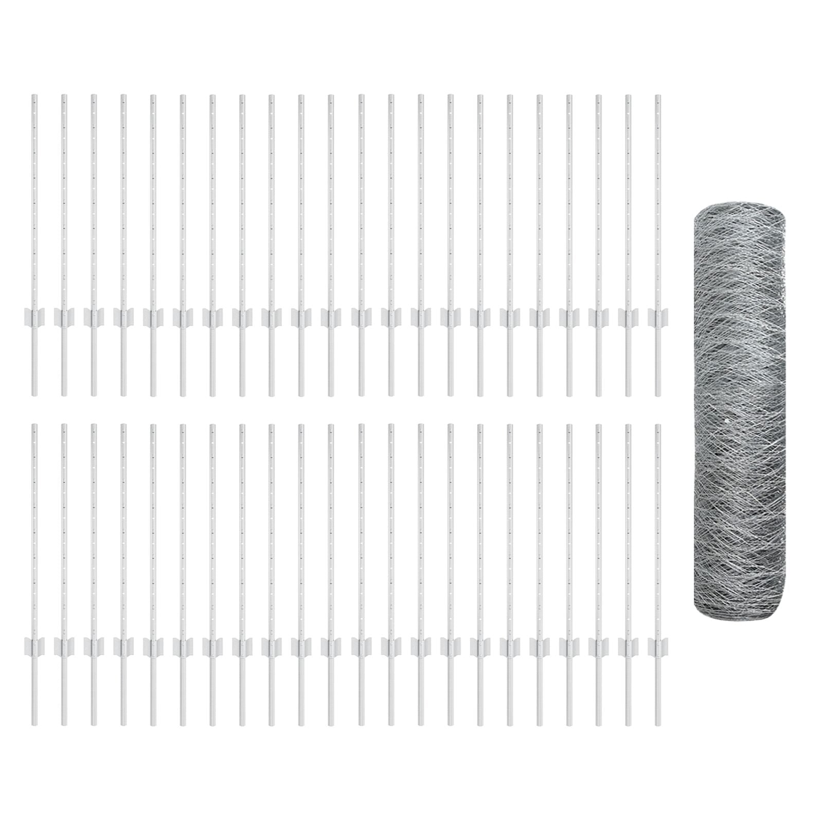 Hekpalen 11 Stuks U-Channel 80 Cm Gegalvaniseerd Staal,  Hexagon Hek 0.8X100 M Gegalvaniseerd Staal