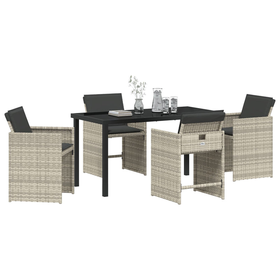 5 Delige Tuin Eetset Met Kussens Lichtgrijs Poly Rattan
