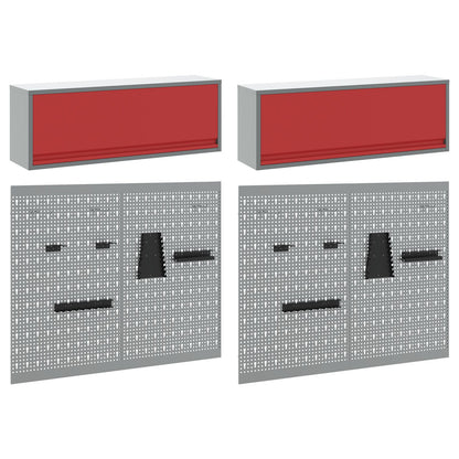 6-Delige Gereedschapskast En Pegboard Set Wandgemonteerd Rode Metaal