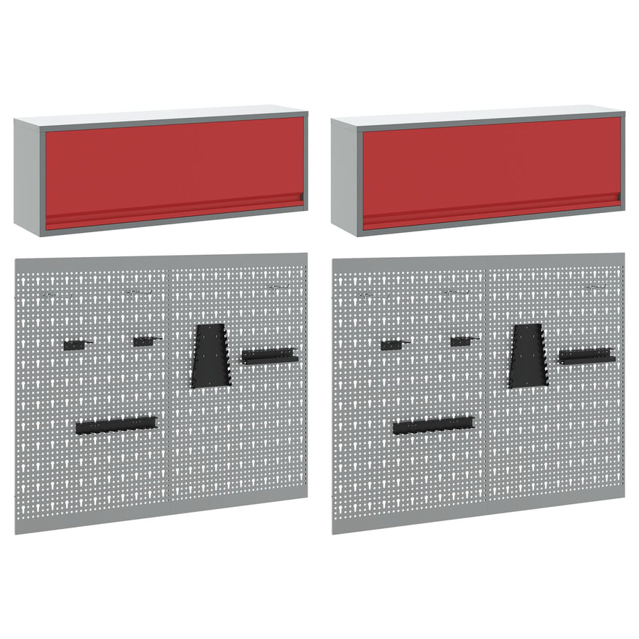 6-Delige Gereedschapskast En Pegboard Set Wandgemonteerd Rode Metaal