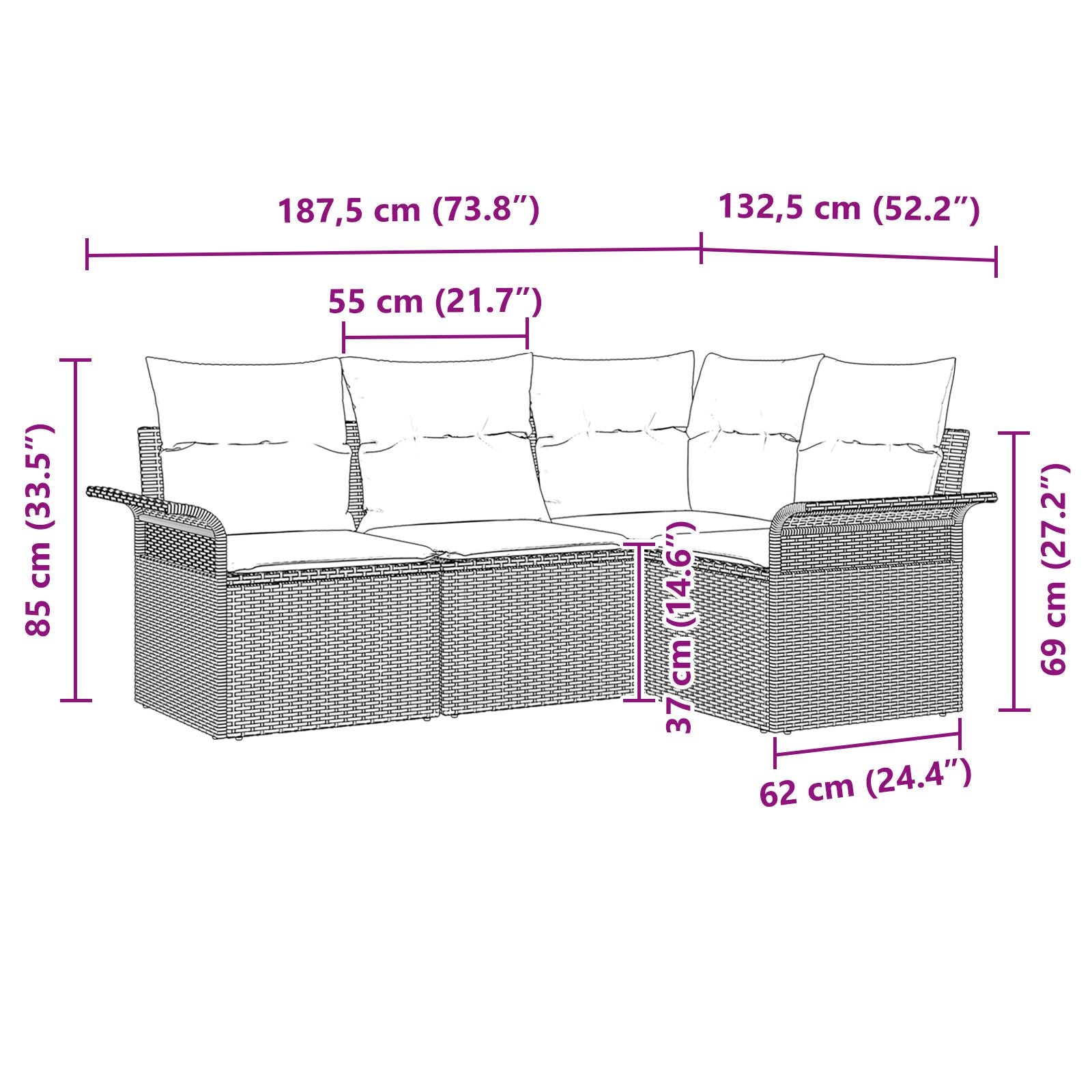 4-Delige Tuin Sofa Set Met Kussens Bruin Poly Rattan