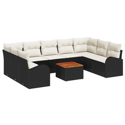 Tuin Sofa Set Set Van 10 Zwart En Crème Rattan, Polyester, Schuim